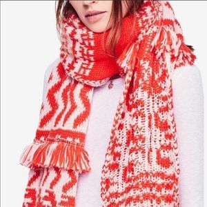 Free People Mile High Print Fringe Scarf Orange